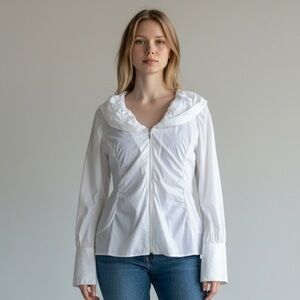 Cache NEW cotton fitted white blouse L NWOT